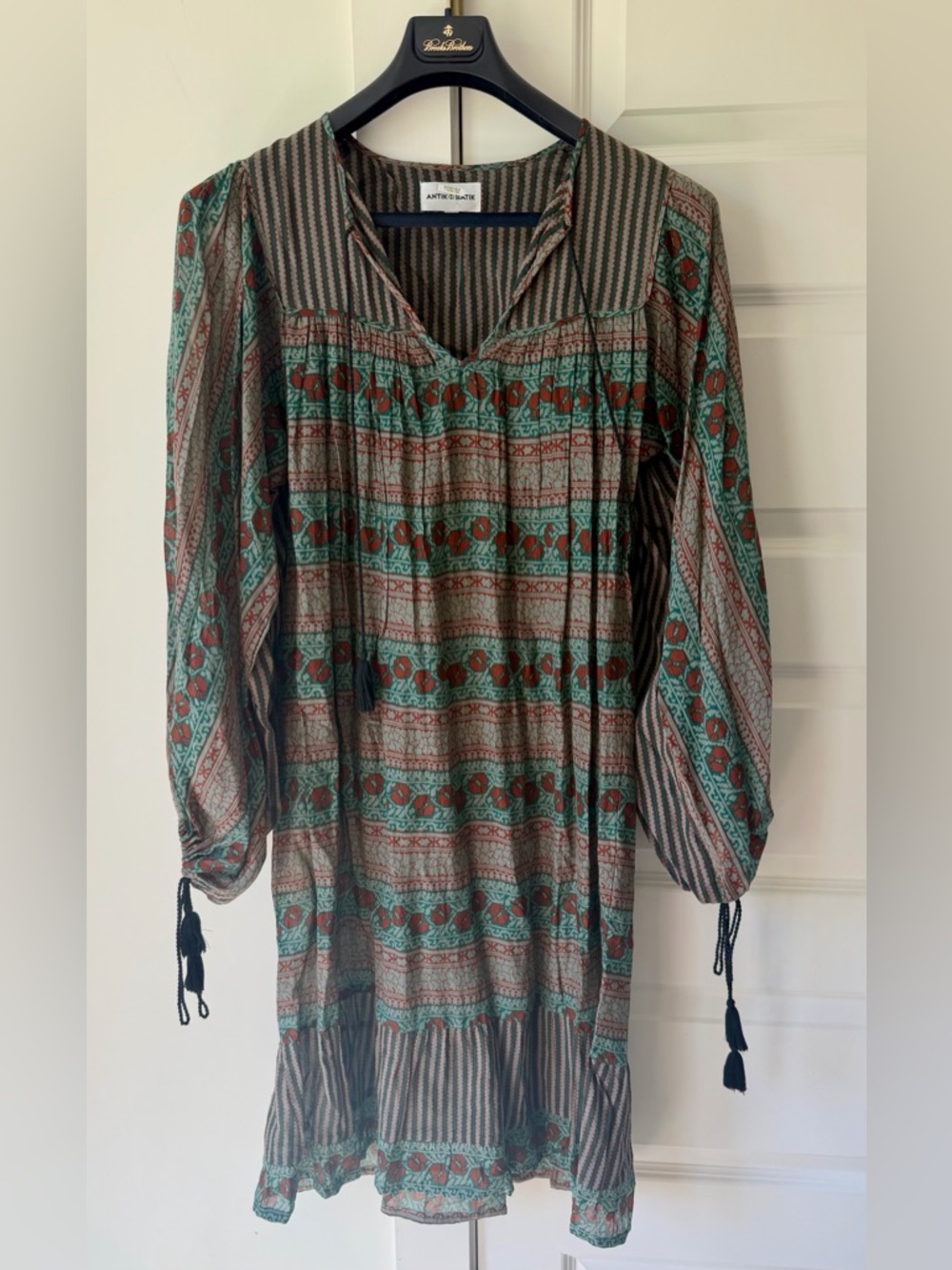 Antik Batik Green and Rust Patterned Midi Dress